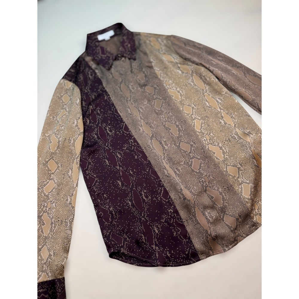 Equipment Femme Snakeskin Print Preppy Office Button Down Shirt Plum Tan Brown